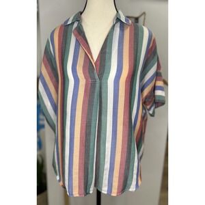 Madewell Multicolored Festival Stripe Courier Button-Back Pop Over‎ Shirt Sz S